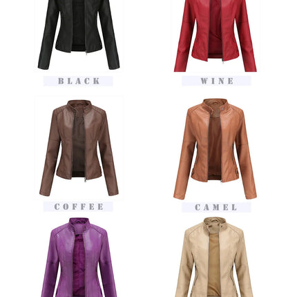 Faux Leather Jacket Women 2025 Autumn Spring Women's Moto Biker Jacket Red Black Coat Outerwear Brown Purple Blue 3xl 4xl Coffee