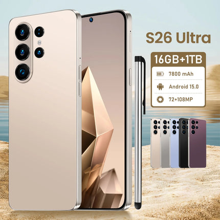 Hot Selling S26 Ultra 5G Smartphone Original Android 15 108MP HD Beauty Camera 16GB+1TB 7.3inch Unlocked Deca Core Cellular CDMA