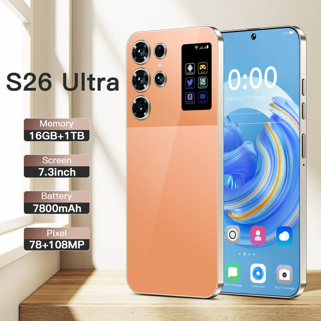 2025 S26 Ultra 5G Smartphone 7.3inch Unlocked Dual SIM 16GB+1TB Storage 4K Smart LED Screen Supports LTE Dual