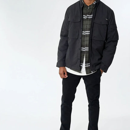 Humphrey Light Twill boxpocket quilt overshirt - Dark Grey