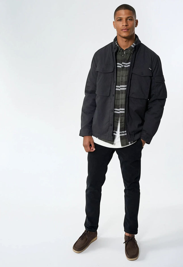 Humphrey Light Twill boxpocket quilt overshirt - Dark Grey