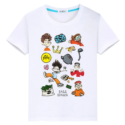 kids Print  Влад Бумага А4 T-shirt 100% Cotton Short Tops мерч A4 Kawaii anime Tees y2k one piece pride tshirt boys girl clothes