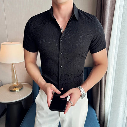 2025 Summer New Flower Shirts Men Short Sleeve Retro Casual Shirts Fashion Versatile Business Slim Social Party Tuxedo Blouse