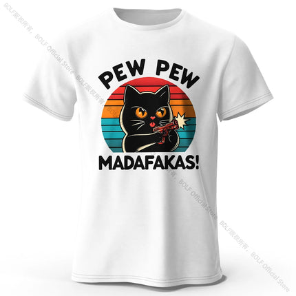 Cute Hand-Drawn Cat Doodle Print 100% Cotton T-Shirt, Ultra Soft Round Neck Short Sleeve Tee for Men & Women