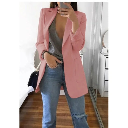 Women Lapel Slim Cardigan Suit Coat Fashion Casual Suit Polo Neck Slim Fit Blazer Long Sleeve Jacket Coat