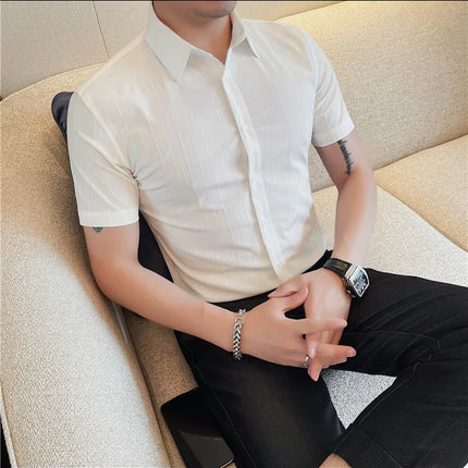 Plus Size 4XL-M Luxury Summer Fashion Striped Shirts Men's Short Sleeved Slim Fit Casual Business Shirt 2024 New Club Outfits