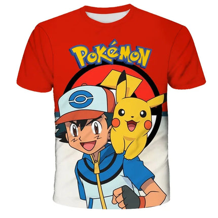 Summer Anime Pokemon Boy T-shirt, Pikachu Children's 3D Fashion Casual Children's Cosplay Clothing, Adult Short-sleeved Yellow
