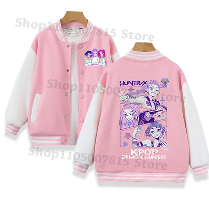 K-pop Demon Hunters Baseball Uniform for Children Anime Cartoon Fashion Jacket Boys Girls Spring Autumn Sweet Coat Kids Clothes