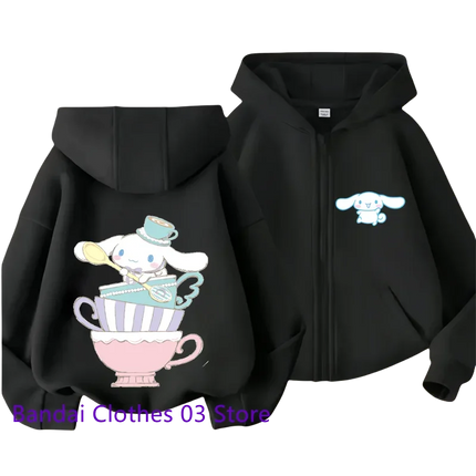Cute Sanrio Zipper Hoodie 2 to 12 Year Girl Sweatshirt Autumn and Winter Long Sleeve Harajuku Jumper Series Sewing Casual Hoodie