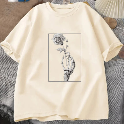 Halloween Thanksgiving Fall Autumn Clothing Clothes T rose Women Print T-shirts Female Top Fashion Graphic Tee Cotton Oversized