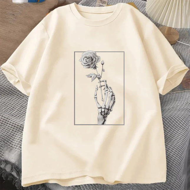 Halloween Thanksgiving Fall Autumn Clothing Clothes T rose Women Print T-shirts Female Top Fashion Graphic Tee Cotton Oversized