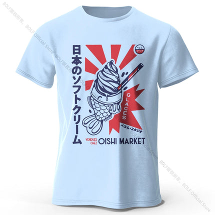 Japanese Foodie Print 100% Cotton T-Shirt, Soft & Breathable Round Neck Short Sleeve Tee, Unisex Cute & Cultural Style