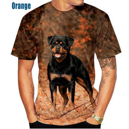 New Men's Casual T-shirt Pet Dog Short Sleeves Shirt Cute Fashion Rottweiler 3D Printing Tops XS~5XL