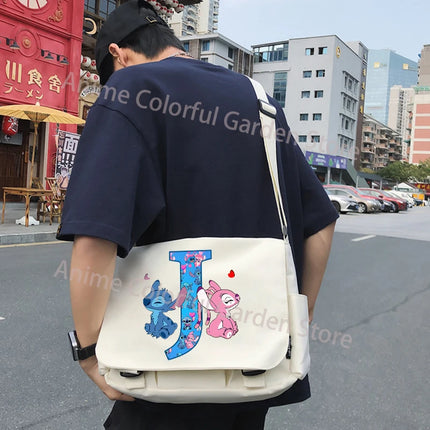 Disney Stitch Canvas Postman Bag for Men Women Anime High-capacity Shoulder Bag Students Portable Fashion Crossbody Pouch Gifts