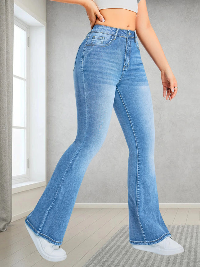 Ladies' high waisted elastic flared jeans