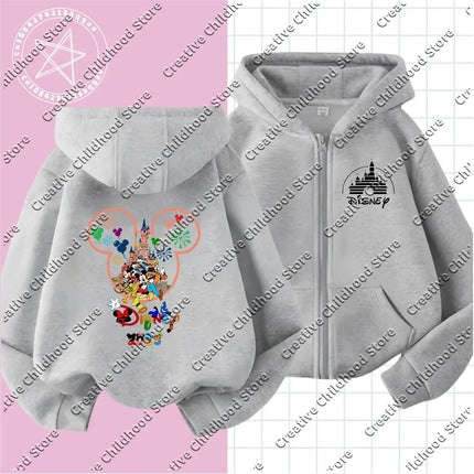 2025 Disney Minnie Mouse Girl Cartoons Kawaii Girl Clothes zipper Hoodie Boy Children Top Caricature Fashion Disneyland Trip