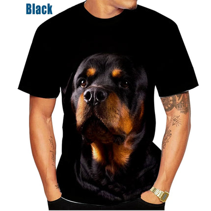 New Men's Casual T-shirt Pet Dog Short Sleeves Shirt Cute Fashion Rottweiler 3D Printing Tops XS~5XL