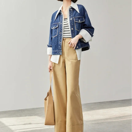 SENTUBILA Embroidery Cotton Denim Jackets for Women 2025 Spring Casual Short Denim Coat Female Long Sleeve Outerwear W43W56028
