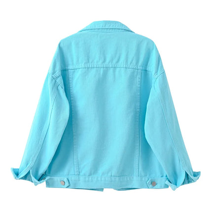 Pure Color Women's Denim Jacket Single-breasted Lapel Coat Fashion Casual Tops Green Black Red Blue Outerwear Female Overcoat
