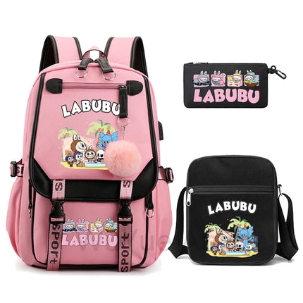 3Pcs/set Cartoon Printed Backpack with Shoulder Bag Pencil Case Bookbag Teenager Kid Student Boy Girl Schoolbag Colorful Bagpack