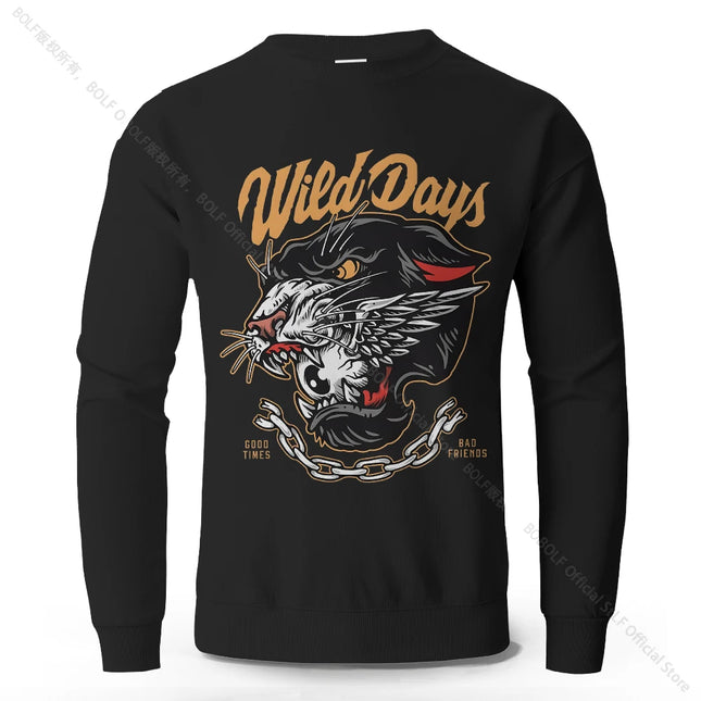 Men's Wild Days Printed Pure Cotton Sweatshirts Oversized Classic Street Graphic Pullovers Vintage for Men Women Tops