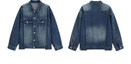 Women Retro Washed Denim Jacket Spring 2025 Oversized Drop Shoulder Loose Fit Casual Fashionable Lapel Collar Chic Jean Coat