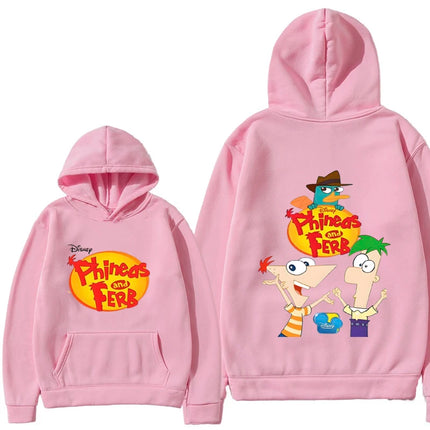 Phineas and FETRS KIds Pocket Hoodies For Boys and Girls Aged 2-12 Casual Harajuku Street Long Sleeved Printed Tops