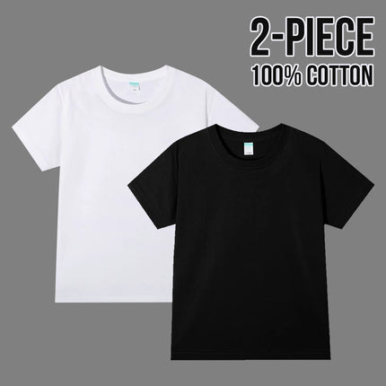 Simple Daily 2 Piece 100% Cotton T-shirt for Boys Girls Solid Color Crew Neck Short Sleeve Tops High Quality 2025 Kids Clothes