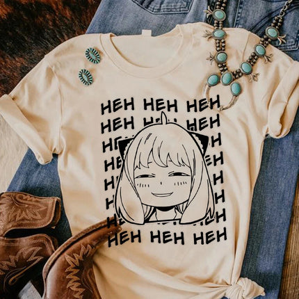 Anya T-shirt Women Y2K Manga Designer Cotton Tshirt Girl fashion O-neck Casual Loose 2000s Clothing Top T Shirt Oversized Tees