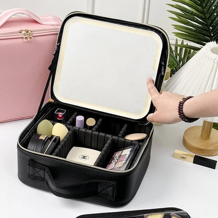 LED Cosmetic Case with Lights and Mirror Cosmetic Bag Large Capacity Premium Feeling Cosmetic Bag Luxury makeup bag