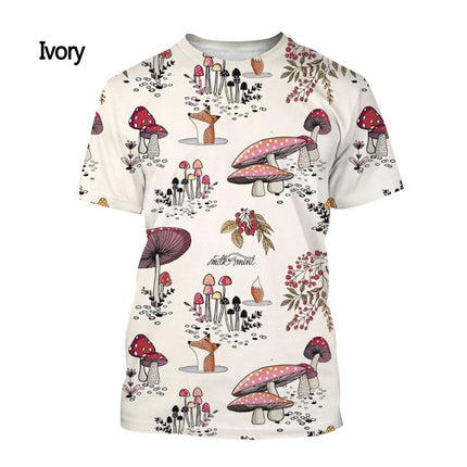Men's and Women's Casual Short-sleeved T-shirt Tops New Fashion Mushroom Funny 3D Printed T-shirt