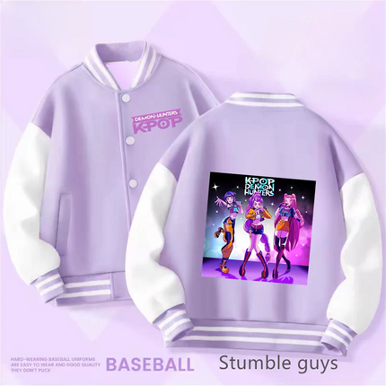 Spring/Autumn New Boys Girls Jacket KPop Demon Hunters Huntrix Baseball Uniform For 4-14 Years Children Sports Outerwear