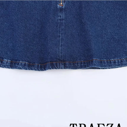 TRAFZA Vintage Casual Chic Women Cowboy Suit Zipper Loose Jackets Long Pockets Pants Fashion 2025 Spring Summer Denim Suits