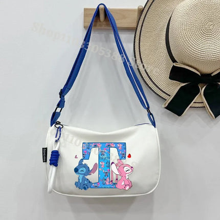 Stitch Fashion Nylon Shoulder Bag for Women Cartoon Letter A-Z Printed Crossboby Bags Girls Portable Simple Zipper Handbag Gifts