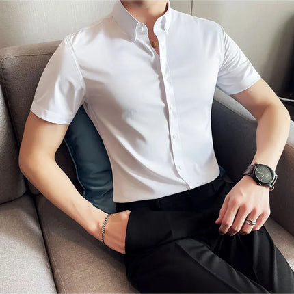2025 Summer Solid Slim Fit Shirt High Quality Men Business Casual Short Sleeved Social Party Shirts Men Clothing Plus Size 5XL-M