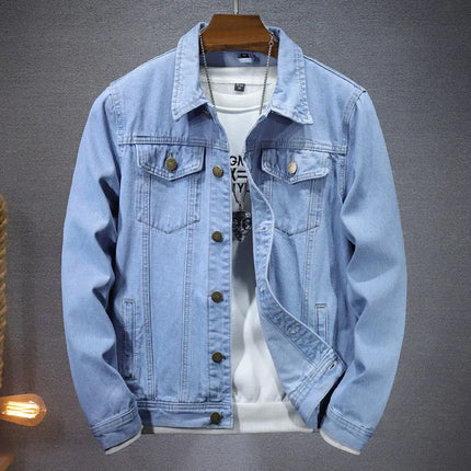Summer New Men Pure Colour Denim Jacket Single-breasted Lapel Daily Casual Coats