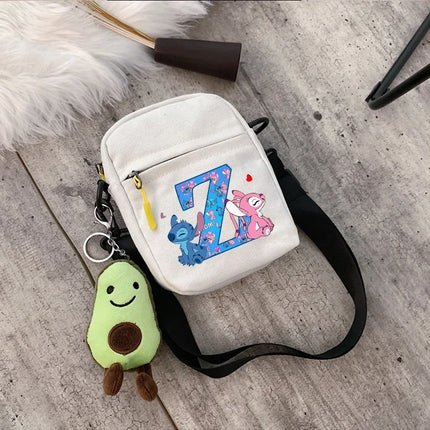 Disney Stitch Fashion Shoulder Bag for Women Men Anime Canvas Tote Bags Commuting Portable Zipper Handbag Crossbody Bag Gifts
