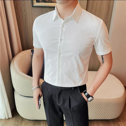 Plus Size 4XL-M Luxury Summer Fashion Striped Shirts Men's Short Sleeved Slim Fit Casual Business Shirt 2024 New Club Outfits