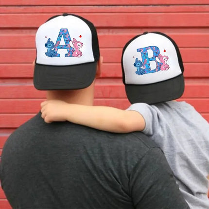 Disney Stitch Parent-child Baseball Cap Cartoon Letter A-Z Printed Peaked Cap Men Women Kids Summer Fashion Sunscreen Cute Caps