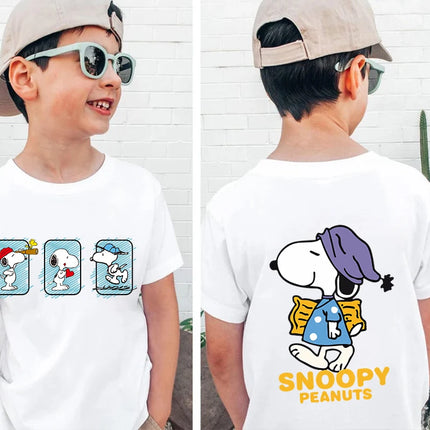 Snoopy print children's clothing kids cotton T-shirt cartoon short-sleeved white top personality clothing suitable for boys