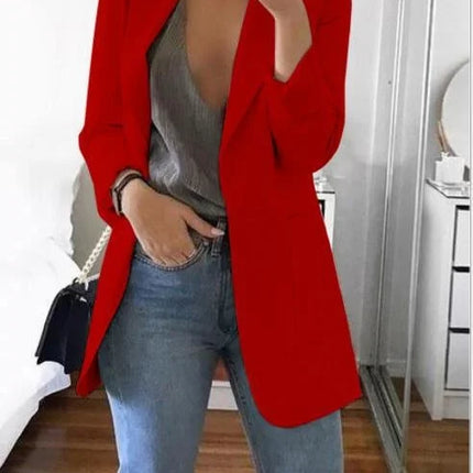 Women Lapel Slim Cardigan Suit Coat Fashion Casual Suit Polo Neck Slim Fit Blazer Long Sleeve Jacket Coat