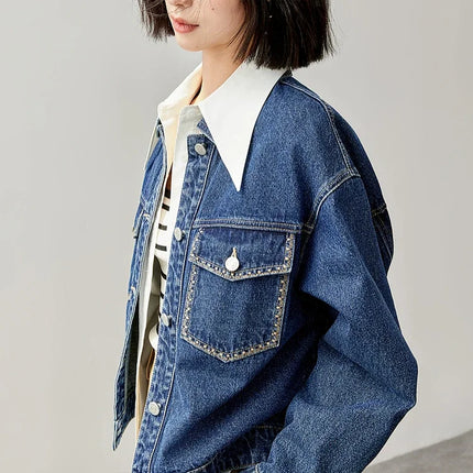 SENTUBILA Embroidery Cotton Denim Jackets for Women 2025 Spring Casual Short Denim Coat Female Long Sleeve Outerwear W43W56028