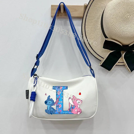 Stitch Fashion Nylon Shoulder Bag for Women Cartoon Letter A-Z Printed Crossboby Bags Girls Portable Simple Zipper Handbag Gifts