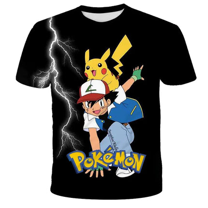 Summer Anime Pokemon Boy T-shirt, Pikachu Children's 3D Fashion Casual Children's Cosplay Clothing, Adult Short-sleeved Yellow