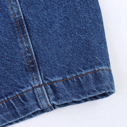 TRAFZA Vintage Casual Chic Women Cowboy Suit Zipper Loose Jackets Long Pockets Pants Fashion 2025 Spring Summer Denim Suits