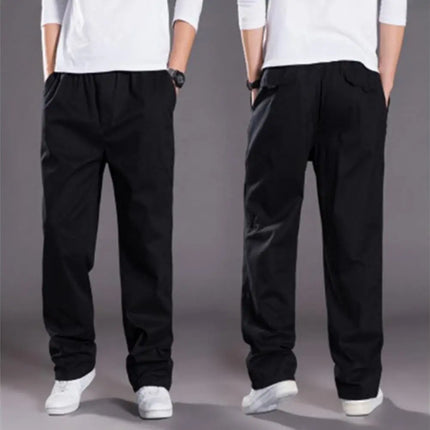 Men Cargo Pants Spring Fall Elastic Waist Drawstring Casual Pants Loose Large Pocket Male Straight Wide Leg Trousers