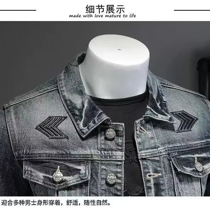 Men's Vintage Denim Jacket High Street Trend Loose Street Riding Biker Clothing Handsome Casual Buttoned Lapel Men's Clothing