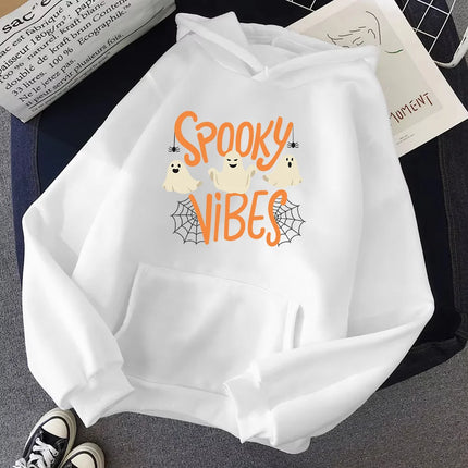 Spooky Vibes Halloween Ghost Hoodie Winter Warm Long Sleeve Hoodies Women Sweatshirt Harajuku Cartoon Sudaderas Unisex Hoody