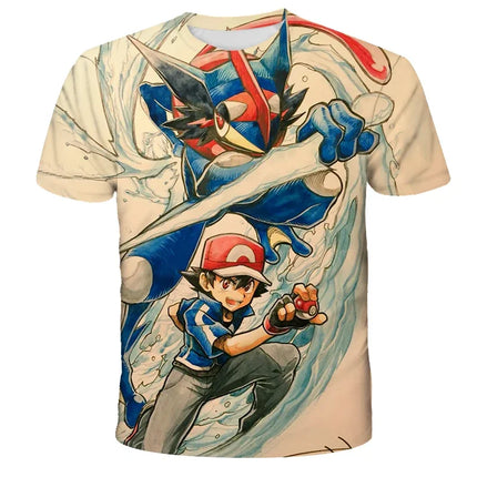 Summer Anime Pokemon Boy T-shirt, Pikachu Children's 3D Fashion Casual Children's Cosplay Clothing, Adult Short-sleeved Yellow