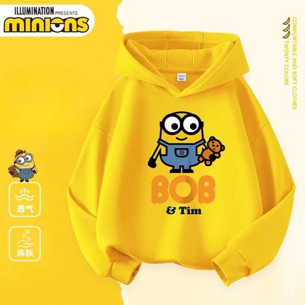 Despicable Me Cute Minions Print Boys Girls Hooded Sweatshirt Children's Fall and Winter Casual Fashion Warm Pullover Sweatshirt